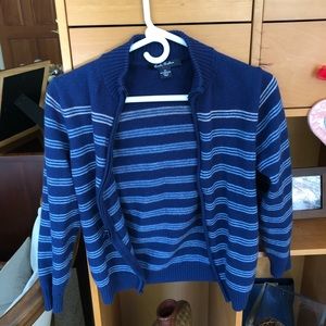 Navy blue/light blue striped zip up jacket